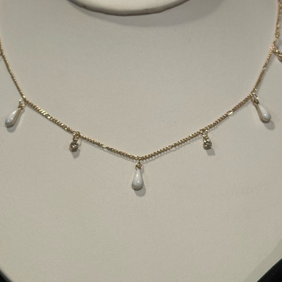 Gold Hardware Faux Opal Rain Drop & Faux Crystal Charm Necklace, NWT - Picture 4 of 8